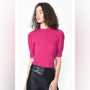 GREYLIN Magenta Pink Pointelle Short Sleeve Sweater Size Medium
